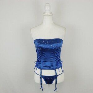 Elegant Moments Women's Size 32 Blue Silver Embellished Corset Set